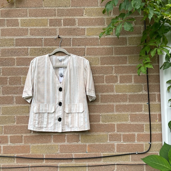 Top: Topshop Women's Boxy Pinstriped Button Down Vest - Picture 1 of 10